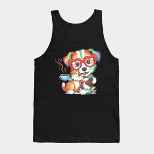 Cut Dog Hugging Cat With Coffee and Chocolate Tank Top